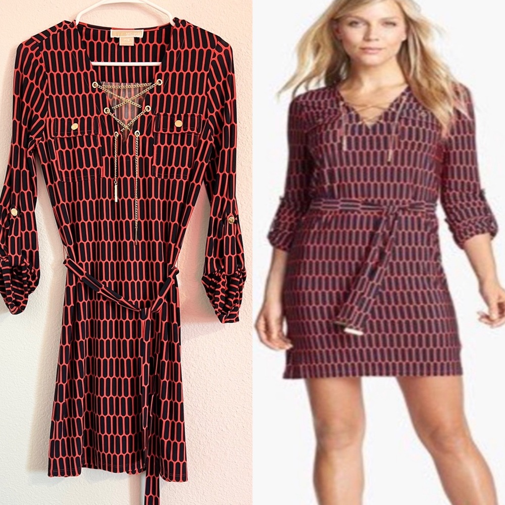 Michael Kors printed semi-stretch mini dress with belt